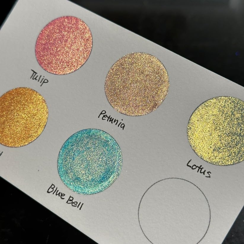IUILE Handmade Watercolor Paints - Flower Field Dot Card (5 Colors) - Metallic, Shiny, Shimmer - color: Flower Field Dot
