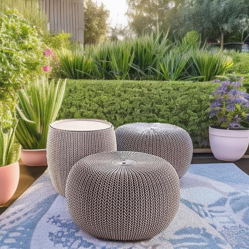 Keter Urban Knit Pouf Ottoman Set of 2 with Storage Table for Patio and Room Décor - Perfect for Balcony, Deck, and Outdoor Seating, Grey & White - color: Grey & White