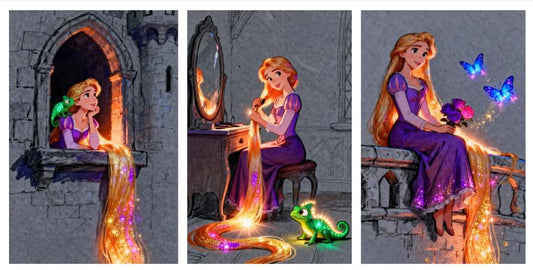 3 Pack Glowing Diamond Art Kits for Adults, Disiney Glowing Princess Diamond Painting Kit for Adults and Kids, Full Round Drill Diamond Art Paintings Diamond Dot Gem Art Home Wall Decor (Multicolor 8) - color: Multicolor 8