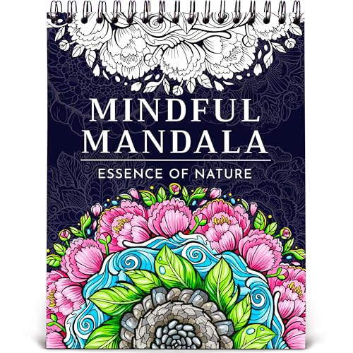 Mandala Coloring Book for Adults, 50 Unique Botanical Designs for Women | Adult Coloring Book for Women Spiral Bound, Nature & Floral Mandala Patterns, Single-Sided 180gsm Thick Paper, Relaxation - color: Mindful Mandala - Nature