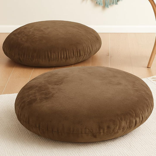 Codi 32" Floor Pillow, Large Meditation Cushions for Adults, Coffee, 2 Sets | Removable machine-washable covers, shredded memory foam filling, soft floor seating for reading, relaxing and yoga - color: Coffee, size: 2 Pack
