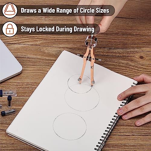 Mr. Pen- Professional Compass for Geometry, Extra Lead | Metal Compass Drawing Tool for Students, Drafting and Engineering, Technical Drawings, Circles and Geometry Projects - color: Rose Gold