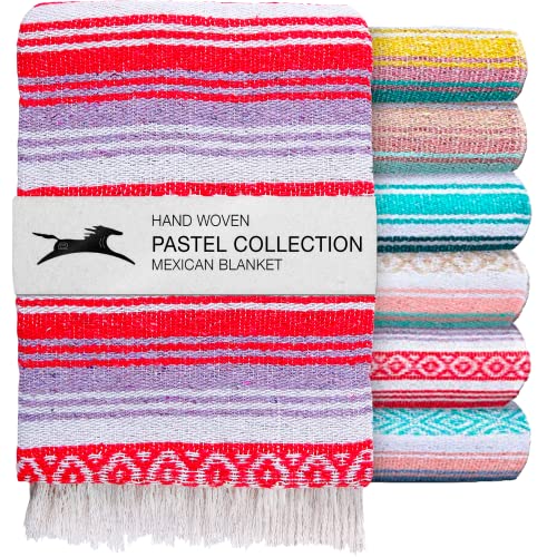 El Paso Designs Boho Blanket | Soft Woven Mexican Meditation Falsa | Perfect for Boho Home Decor, Yoga Towel, Patio, Beach Blanket, Sofa, Couch Cover (Lavender & Cherry) - color: Lavender Cherry