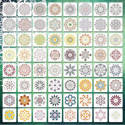 Mandala Stencils for Painting, 64 Pcs 5 Inch for Wood Signs Canvas | Reusable & Easy to Clean, Boho Rangoli Patterns, Gift Boxes, Scrapbooks, Paper Projects, Beginner Friendly - color: Mandala