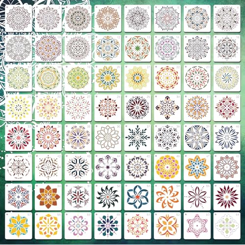 Mandala Stencils for Painting, 64 Pcs 5 Inch for Wood Signs Canvas | Reusable & Easy to Clean, Boho Rangoli Patterns, Gift Boxes, Scrapbooks, Paper Projects, Beginner Friendly - color: Mandala