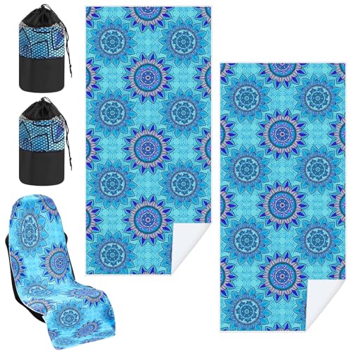Hahafelt 2 Pack Car Seat Towel Cover with Storage Bag, Blue Mandala | 63 x 32 in Car Towel Seat Cover Non Slip Waterproof, Gym Workout Swimming Running, Machine Washable Sweat Absorbent Protector - style: Blue Mandal