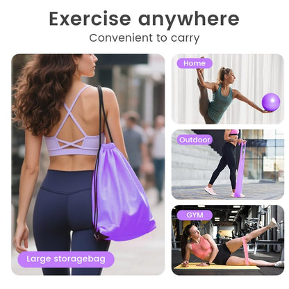 Home Pilates Essentials Kit for Women, with 5 Resistance Bands - Magic Circle Pilates Kit for Home Toning, Includes Yoga Ball, Stretch Strap & Gym Bag (13-Piece Complete Starter Set) - color: Purple