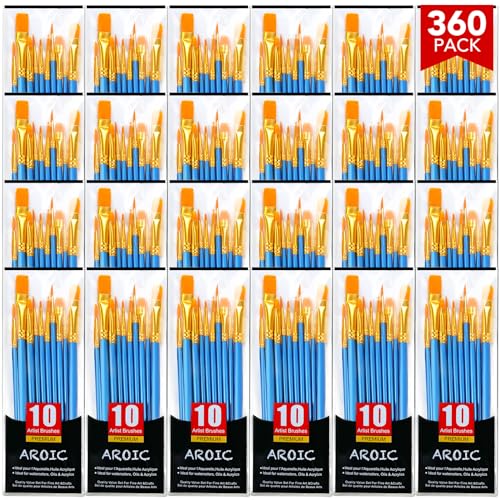 AROIC Acrylic Paint Brush Set, 36pack/360pcs Nylon Hair Paint Brushes | Oil Painting Rock Body Painting, Artist Amateur Craft Paint Brushes Supplies, Children Adult Painting Small Paint Brush Set - size: 360pcs-blue