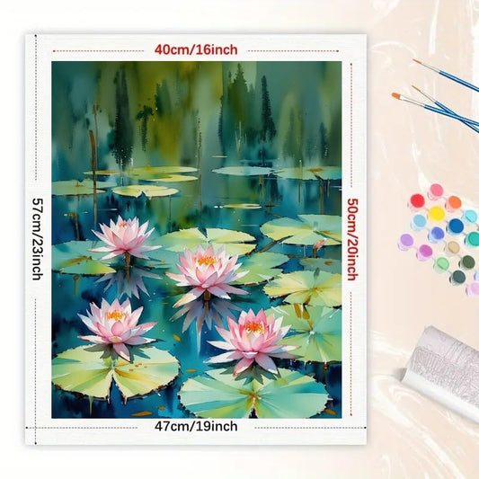 Flowers Paint by Numbers Kit for Adults - DIY Lotus Flowers on Water Painting on Canvas 16x20 Inches, Acrylic Paint Set, Suitable for Beginners, Nature Art for Home Decoration or Gifts - color: TCXY06532, size: 16X20IN Folded