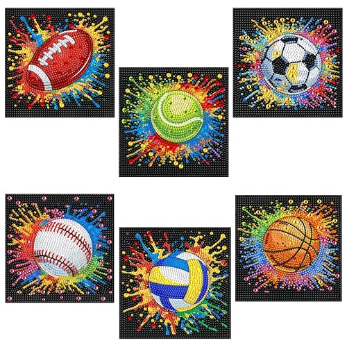 Yunruily 6 Pack Small Diamond Art for Kids - Balls Mini Diamond Painting Kits for Kids,Diamond Art Kits for Kids Ages 4-8-12,Children Gifts and Home Wall 6x6inch - color: ball