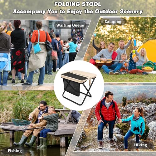 2-Pack Portable Collapsible Stool,Foldable Camping Stools for Adults, Heavy Duty Folding Backpack Stool with 13x10.6x12.2 Inch, Compact Seat for Fishing Hiking Picnic