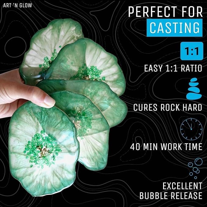 Crystal Clear Epoxy Resin Kit 32oz - Food Safe, UV Resistant, Bubble Free | Casting & coating epoxy resin for jewelry, coasters, molds, art, wood & more. Bubble-free, low odor, USA based business - size: 32 Ounce
