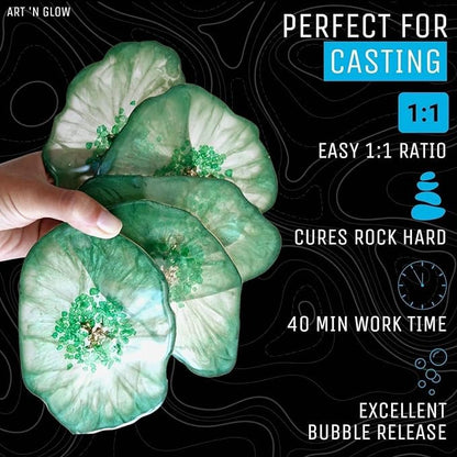 Crystal Clear Epoxy Resin Kit 32oz - Food Safe, UV Resistant, Bubble Free | Casting & coating epoxy resin for jewelry, coasters, molds, art, wood & more. Bubble-free, low odor, USA based business - size: 32 Ounce