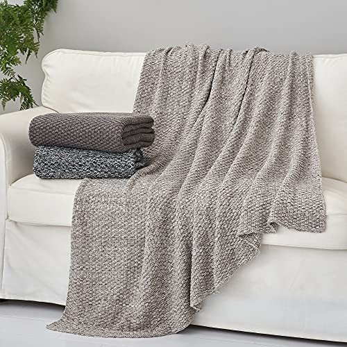 Longhui bedding 소파용 니트 담요, 부드럽고 아늑한 세탁기 세탁 가능한 100% 면 소파 담요, 무거운 1.7kg(3.7파운드) 무게, 세탁 가방 포함, 그레이 및 화이트 - color: 회색., size: 60" x 80", Oversized