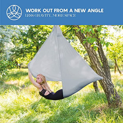 Aerial Yoga Hammock Swing, 4.5 Yards, Aerial Silks with Hardware - color: Silver, size: 4.5 yards