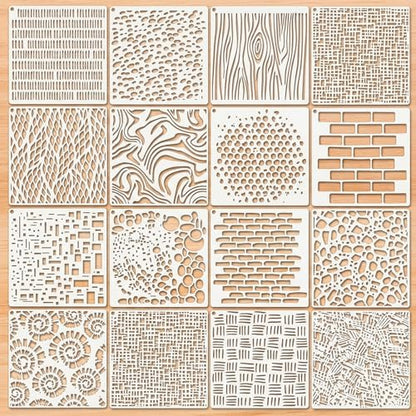 16PCS Reusable Geometric Stencils for Crafts Painting,6x6 Inch Mixed Texture Art Stencils for Wood Wall Furniture Fabric Floor,DIY Spray Paint Templates for Card Making Cake Decor Scrapbooking - style: 16PCS 6x6"