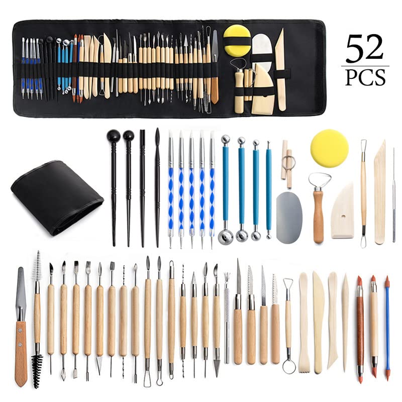 Clay Tools 52PCS Pottery Tools Clay Sculpting Tools Polymer Clay Tools Kit Ceramic Tools for DIY Handcraft Modeling Clay Carving Tools Set - color: 52PCS