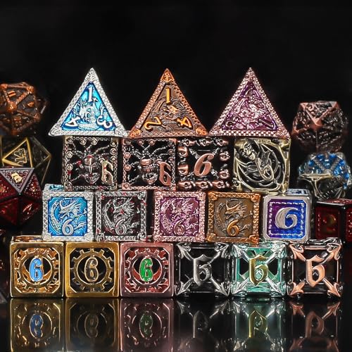 QMAY Mystery Dice Set – 7 Pcs Metal Polyhedral Dice + 1 Pcs Velvet Bag - style: 1 bag Metal Mystery Dice