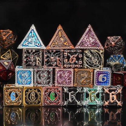 QMAY Mystery Dice Set – 7 Pcs Metal Polyhedral Dice + 1 Pcs Velvet Bag - style: 1 bag Metal Mystery Dice