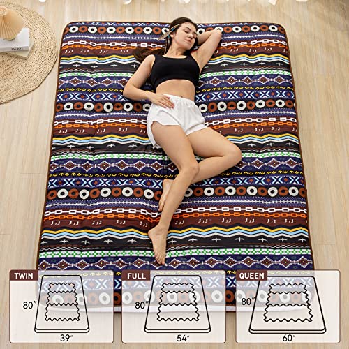 Dr.Futon Japanese Floor Futon Mattress Extra Thick Folding Roll Up Bed Topper Mat for Guest,Lounger and Tavel - color: Indianc, size: Queen