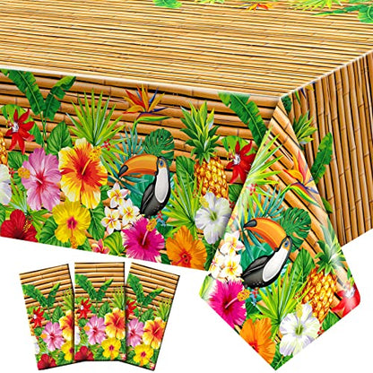 Frienda 6 Pcs Tiki Tablecloth Luau Table Cover Hawaiian Decor, Modern Style | Disposable for Luau Beach Party Decor, Tiki Totem Mask Print, Easy Cleanup Plastic Cover for Aloha Tropical Themed Events - style: Modern