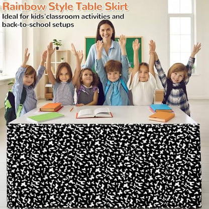 Wiooffen 9Ft Black and White Composition Table Skirt Classroom Teacher Desk Curtain Skirts Tablecloth Rectangle Table Cover Skirt for Back to School Kindergarten Office Bookcase Supplies Painted Dot - style: Composition