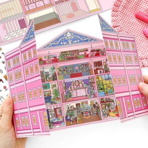 2PCS Foldable 3D Sticker Scene Book for Adults & Teens, DIY Isometric House Scenes, Large Build-Your-Own Room Sticker Set, Relaxing Sticker Therapy Art Kit - style: Budapest Hotel