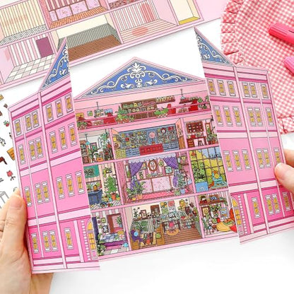 2PCS Foldable 3D Sticker Scene Book for Adults & Teens, DIY Isometric House Scenes, Large Build-Your-Own Room Sticker Set, Relaxing Sticker Therapy Art Kit - style: Budapest Hotel