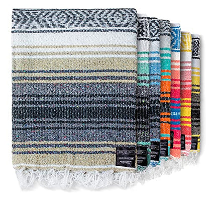 Benevolence LA Authentic Mexican Blanket – Handwoven Falsa Serape Throw – Beach, Camping, Picnic & Yoga Blanket – Lightweight Cotton Throw for Outdoor & Home – Sand, 50x70 in - color: Sand