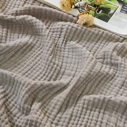 EMME Cotton Muslin Large Throw Blanket Couch Breathable Gauze Soft Lightweight Bed Blankets Adults (Heather Brown, 50"x70") - color: 05 - Brown, size: Large Throw (50" X 70")