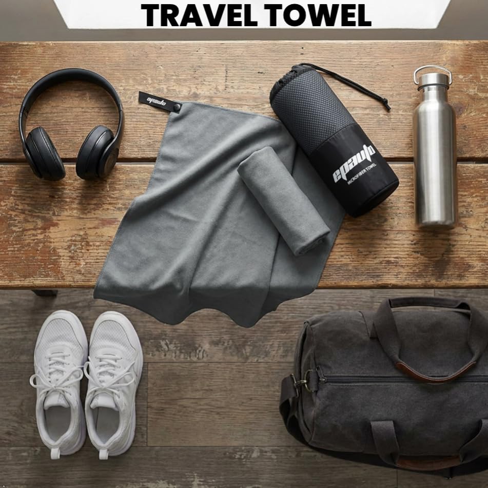 EPAuto 2-Pack Microfiber Quick Dry Travel Towel Set, Gray - color: Grey