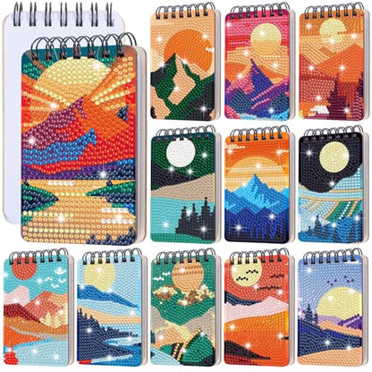 Fuyoooo 12 Pcs Landscape Diamond Art Notebook for Adults, 4.72 x 2.83 Inch | Natural Landscape Diamond Art Kits, DIY Sun Cover Notebook Diamond Painting for Beginners, 5d Journal Notepad Accessories - style: Landscape