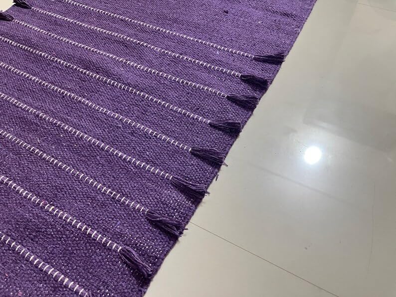 Payal Rugs Cotton Yoga Mat - Eco-Friendly Hand-Woven Rug - Non Slip & Thick (24”x72”x5mm) for Yoga Everyday Fitness at Home - Comfortable Extra-Long - color: Purple 02