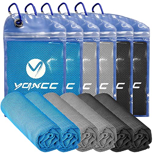 YQXCC 6 Pack Cooling Towels (47"x12"), Ice Cool Towels for Neck & Face - color: Light Blue*2/ Light Gray*2/ Dark Gray*2