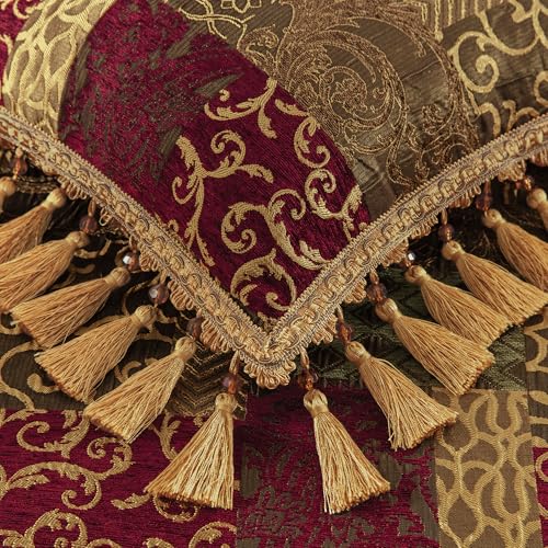 Loom and Mill Patchwork Throw Pillow Cover 20 x 20 Inches 1 Piece, Red&Gold - color: Red&gold Patchwork