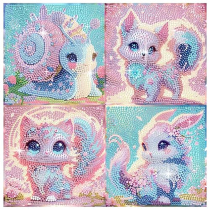 FlyingMage 5D Diamond Art Kits for Adults,Kawaii DIY Painting Art for Women, 4 Pack Cute Diamond Arts and Crafts Sets,Diamond Art Mosaic Kits,Big Gem Full Drill Diamond Dots, Fox Cat Rabbit Snail - color: Pink&Blue Fox+Cat+Rabbit+Snail