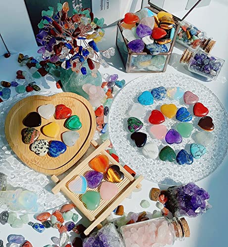 QINJIEJIE 30PCS Heart Crystals Healing Crystal Palm Natural Stone Gemstones - color: Multi-colored - 30pcs Crystal