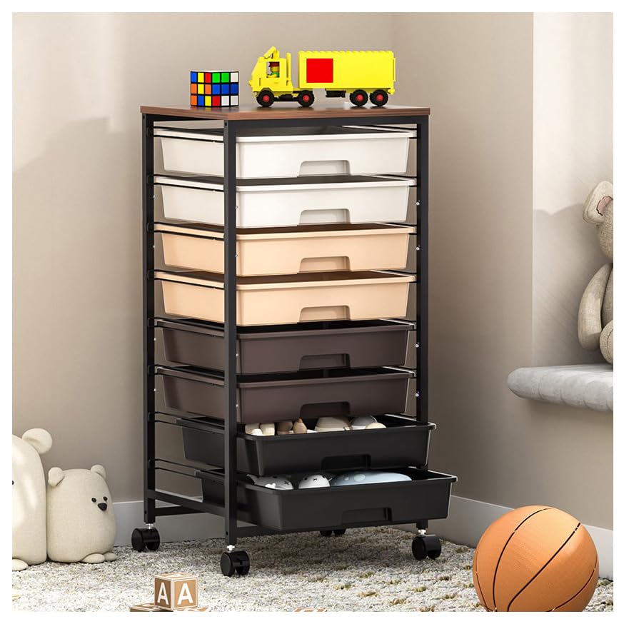 SYKIARIOL Rolling Cart with Drawers, 8 Drawers Utility Cart, Brown Gradient - color: Brown Gradient