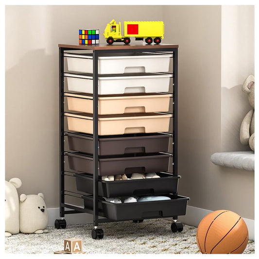 SYKIARIOL Rolling Cart with Drawers, 8 Drawers Utility Cart, Brown Gradient - color: Brown Gradient