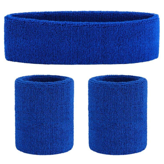 ONUPGO Sweatband Set Sports Headband Wristband Set Sweatbands Terry Cloth Wristband Wrist Sweatband Headbands Moisture Wicking Sweat Absorbing Head Band - color: Blue