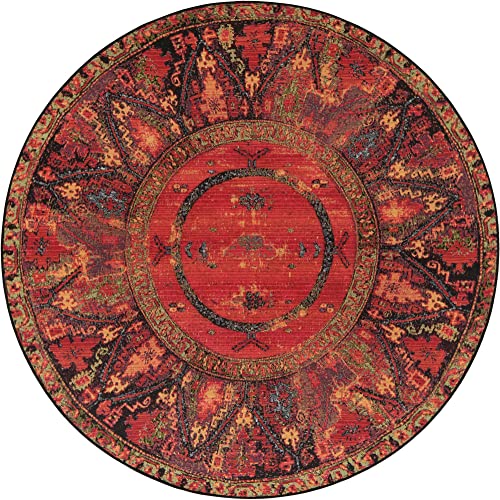 Unique Loom Outdoor Tribal Collection Area Rug - Quepos (5' 1" Round, Multi/ Black) - size: 5'1" (Round)