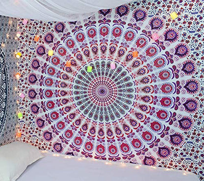 Popular Handicrafts Tapestry Wall Hanging Hippie Mandala Bohemian Hippy Psychedelic Design Indian Peacock Meditation Gypsy Tapestries Bedspread 30 x 40 Inches (76 x 101 cms), Blue - color: White - Pink, size: 40"L x 30"W