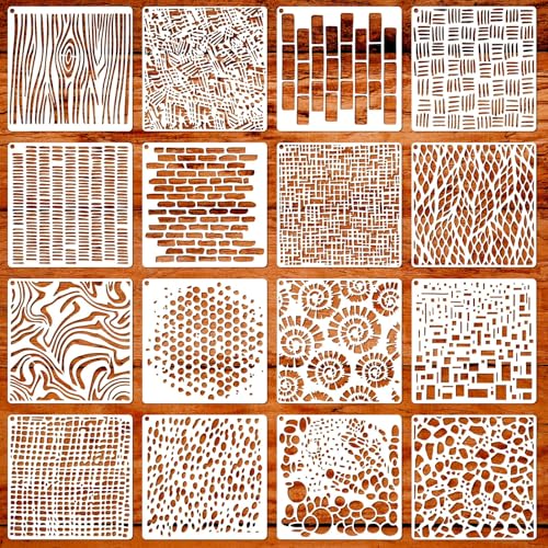 Geometric Stencils for Painting, 16 Pcs 6 Inch for Wood Furniture Floor | Reusable PET Material, Easy Cleanup, Abstract Layering, Card Making, Cake Decorating, Rock Painting, Gift Boxes - color: Geometric 6" 16PCS 01