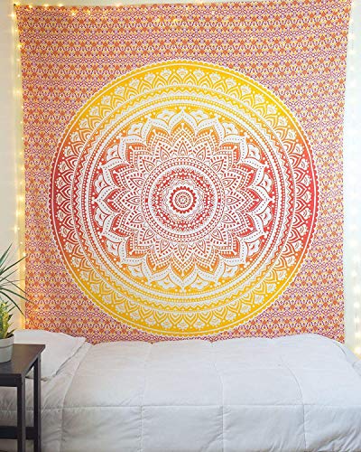 Popular Handicrafts Tapestry Wall Hanging Hippie Ombre Mandala Bohemian Hippy Psychedelic Design Indian Tapestries Bedspread 30 x 40 Inches (76 x 101 cms), Fire - color: Fire, size: 40"L x 30"W