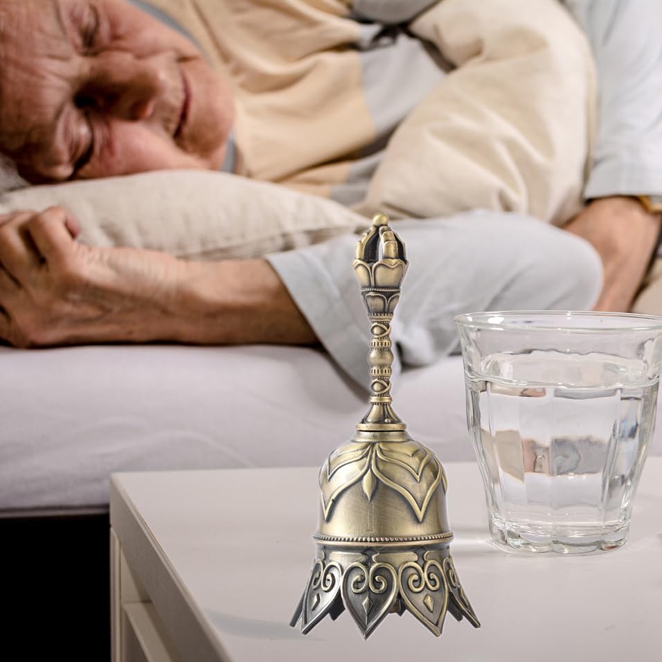 Super Loud Lotus Brass Hand Call Bell Ringing Dinner Bell(Bronze) | Hand Bells for Seniors Bedside, Teacher Classroom School Bell, Wedding Bell, Tibetan Meditation Bell, Gift for Bedridden Mom