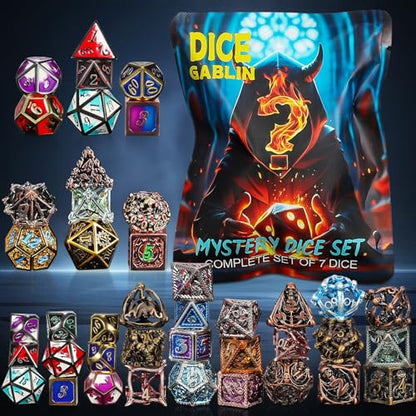 QMAY Mystery Dice Set – 7 Pcs Metal Polyhedral Dice + 1 Pcs Velvet Bag - style: 1 bag Metal Mystery Dice