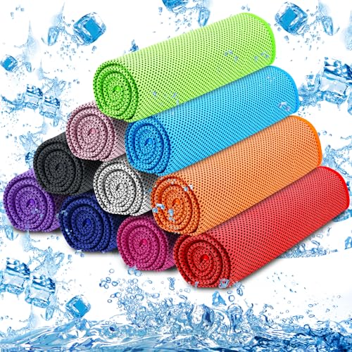 MENOLY 10 Pack Cooling Towels, Cooling Towels for Neck and Face, Sweat Microfiber Towel Soft Breathable Towel for Gym, Yoga, Camping, Running, Fitness, Workout & More Activities - size: 10 Pack (Multicolor)