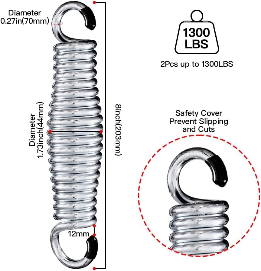 Premium 8'' Rust Resistant Porch Swing Springs, Heavy Duty Springs, Swing Springs, Spring for Swing Hammock Chair Spring for Hammock Spring Hook - size: 8Inch