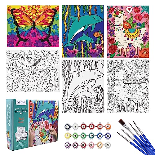 goldentime 3 Pack Kids Paint by Numbers Kit, Pre-Drawn Canvas Painting, Includes 8x10 inch Framed Canvas with 18 Acrylic Paints, 5 Brushes, Perfect Creative Gifts & Arts and Crafts for Kids - color: fantasy