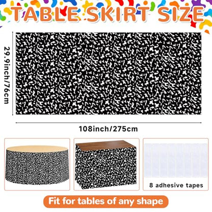 Wiooffen 9Ft Black and White Composition Table Skirt Classroom Teacher Desk Curtain Skirts Tablecloth Rectangle Table Cover Skirt for Back to School Kindergarten Office Bookcase Supplies Painted Dot - style: Composition